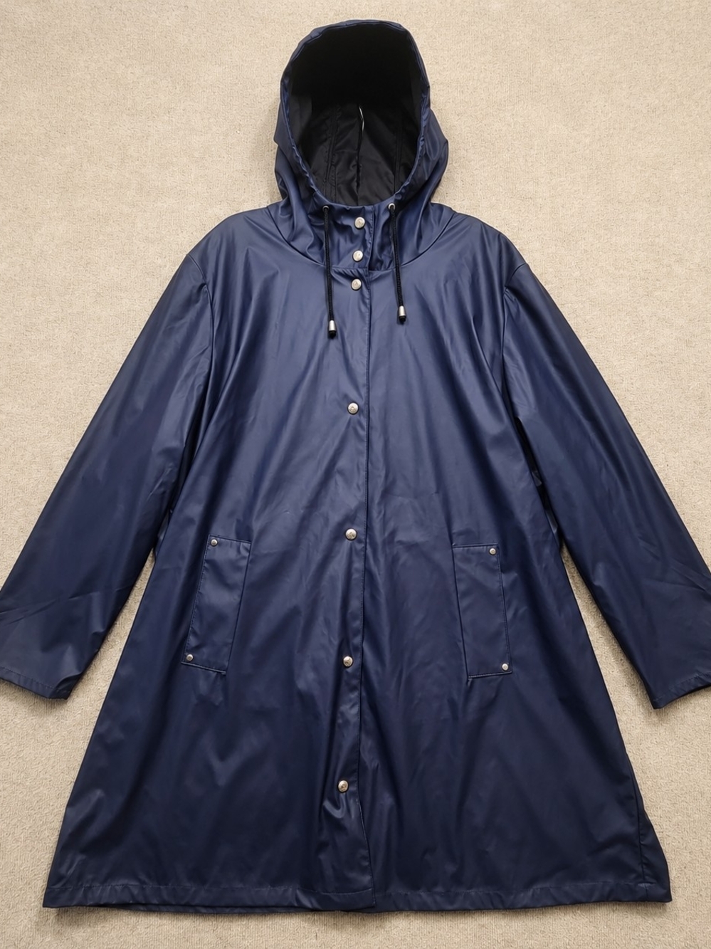 Martha Stewart 2X Long Hooded Rain Jacket Blue Waterproof Button Coat - Picture 3 of 15